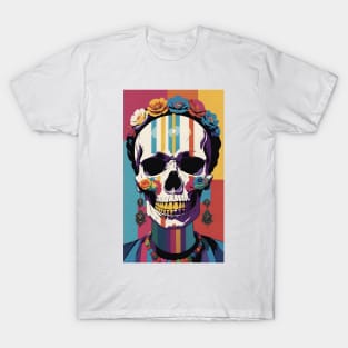 Frida's Striped Sugar Skull: Illustrated Tribute T-Shirt